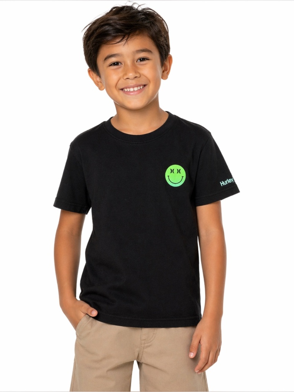Hurley Boys Smiley Face Graphic Tee Black Size 7